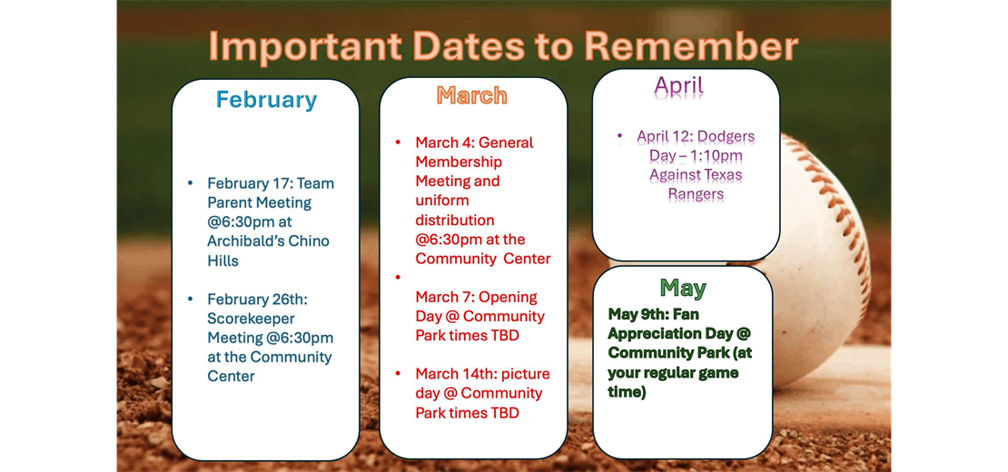 Important Dates to Remember